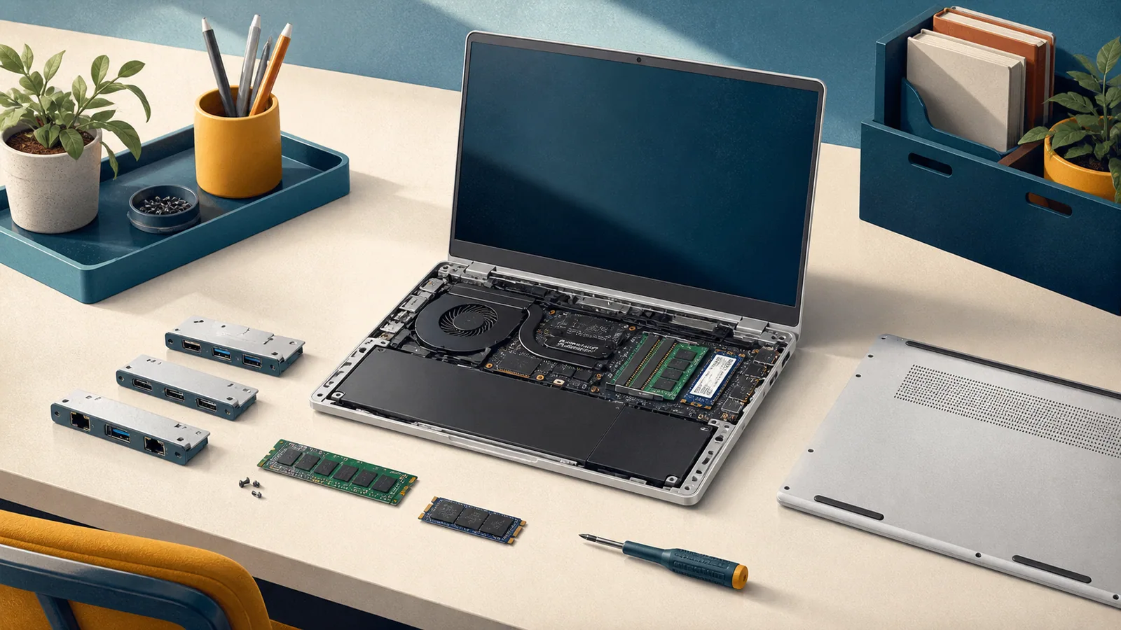 Framework Laptop 13 Ryzen AI 300 editorial illustration