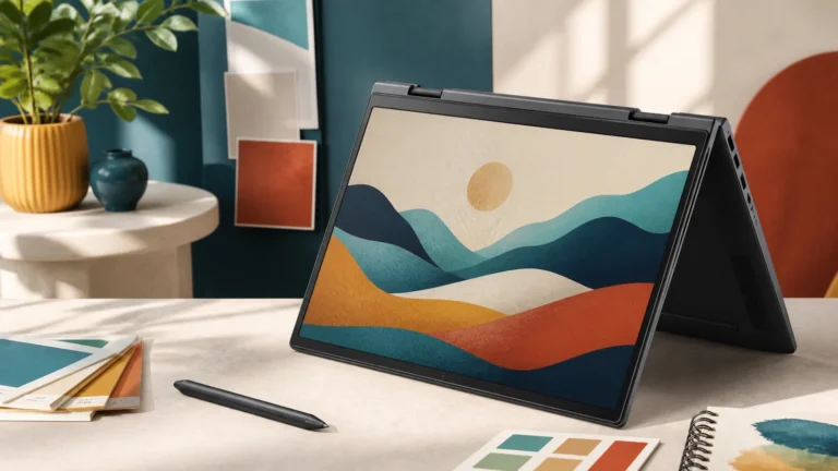 HP OmniBook Ultra Flip 14 convertible laptop editorial illustration